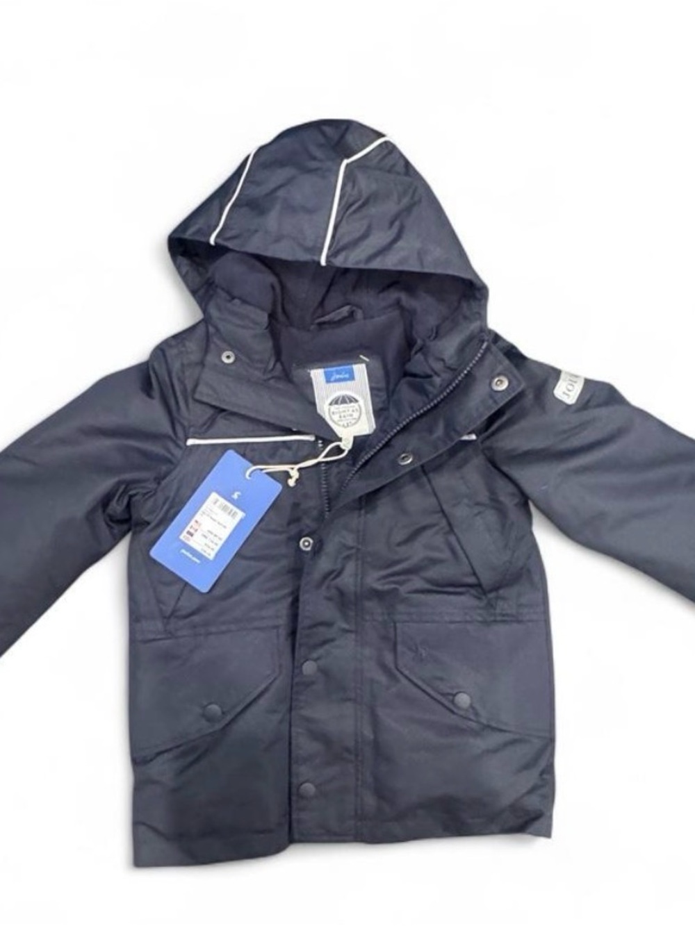 Joules Navy Hooded Kids' coat with White Piping